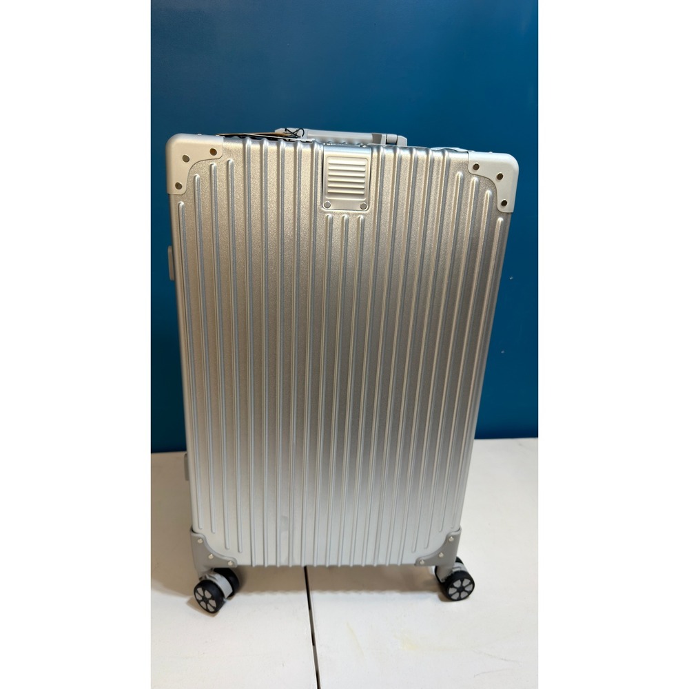 HotWay Zipperless Suitcase Aluminum Frame 24in Checked Luggage Silver TSA Lock